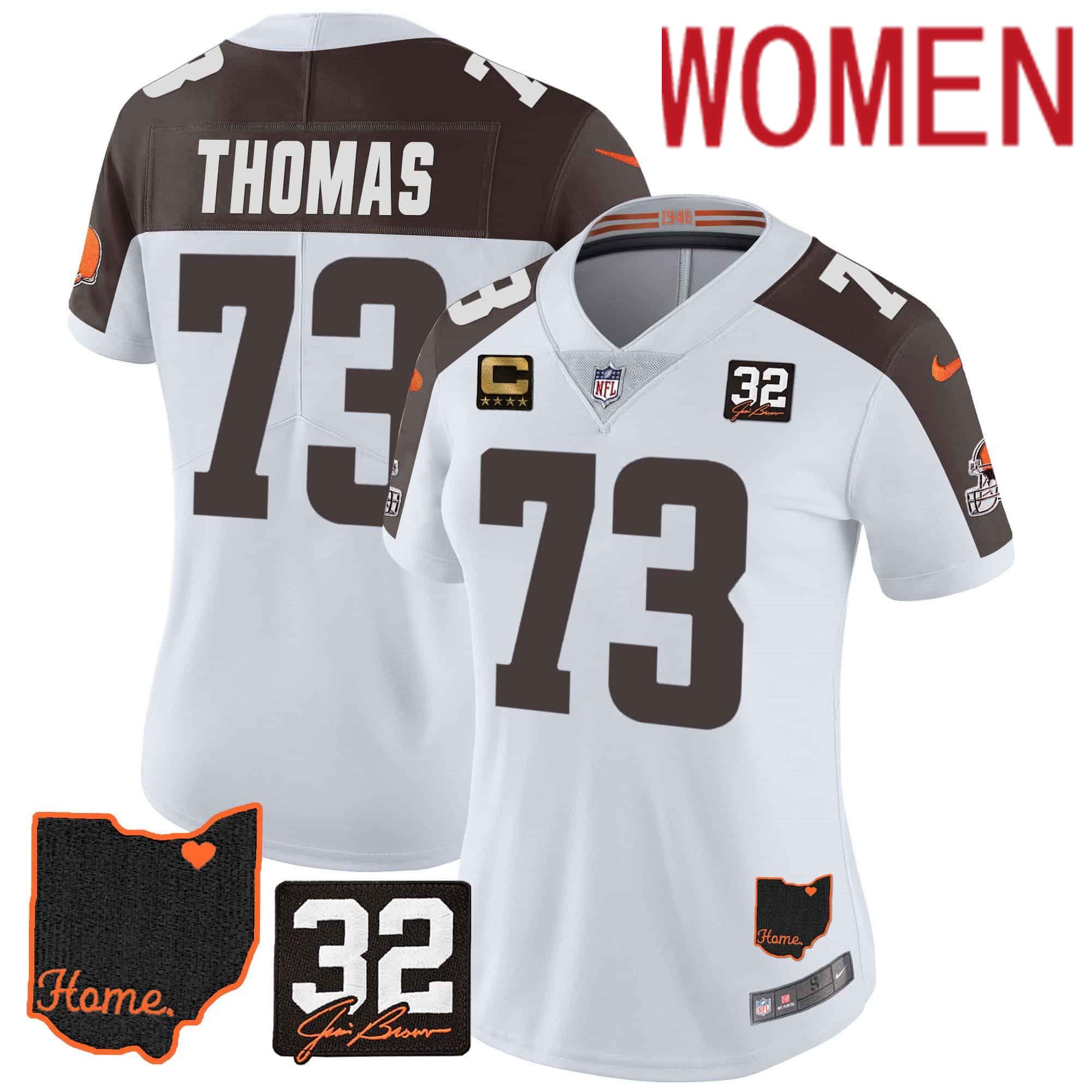 Women Cleveland Browns 73 Thomas White Memorial Home Patch 2024 Nike NFL Jersey style 1